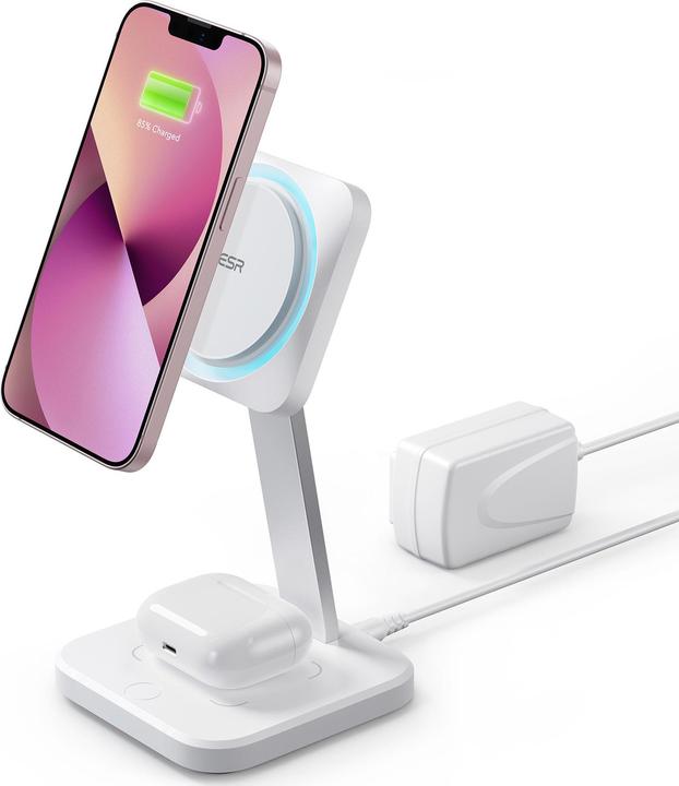 Actual product image ESR Wireless Charger with CryoBoost, 3in1 Magsafe, White (15 W)