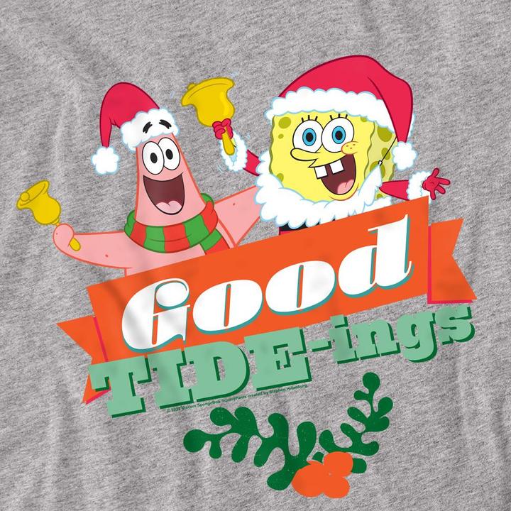 Actual product image Spongebob Squarepants Unisex Adult Good Tide-ings Patrick Star Santa Claus Christmas T-Shirt (XXL)
