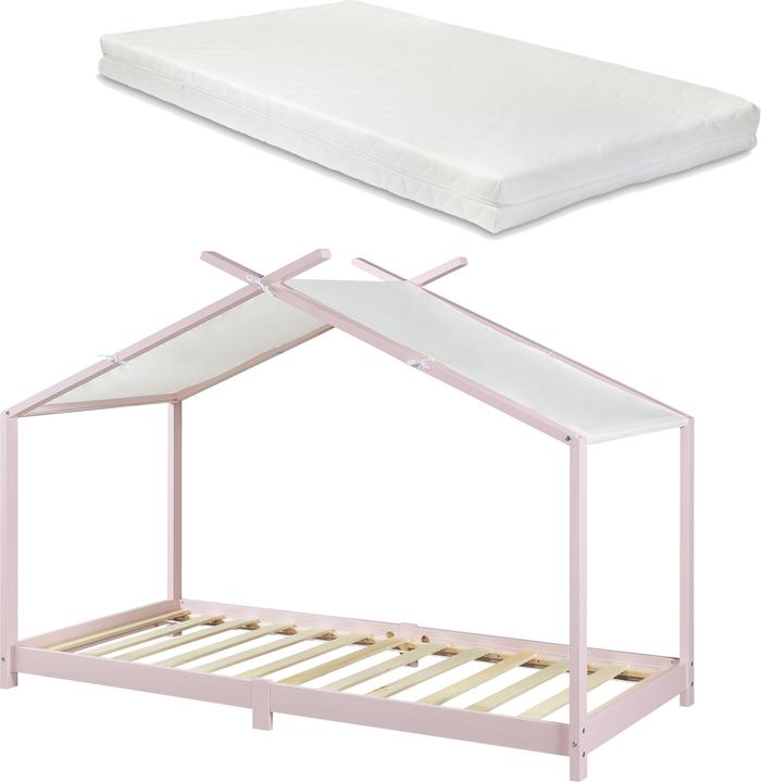 Produktbild En.Casa Kinderbett Brome mit Matratze 90x200 cm Rosa (90 x 200 cm)