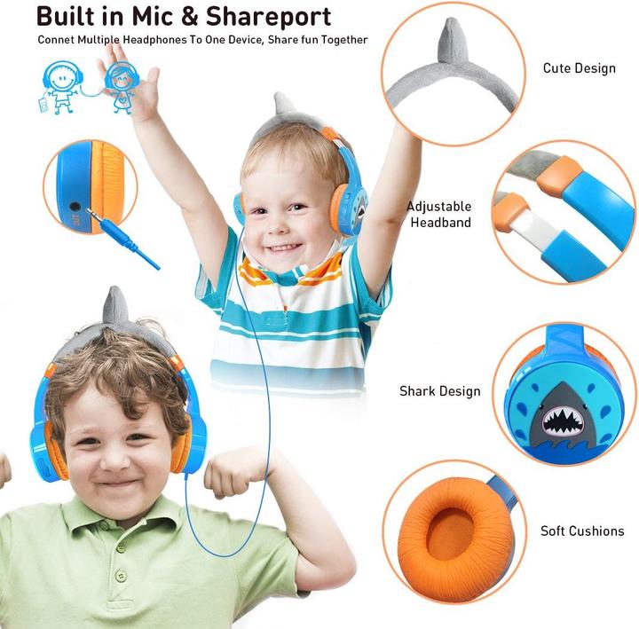Produktbild PhoneLook Coole Wireless Bluetooth 5.3 Kopfhörer für Kinder mit gedämpfter Lautstärke 85dB und lustigem Design