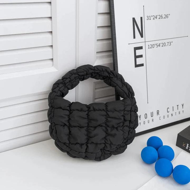 Only-Bags.Store Mini-Tasche Gesteppter Kreis Telefon Purpur Elegant Lila Weiches Nylon Gepolstertes