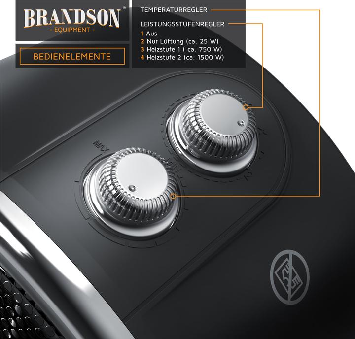 Actual product image Brandson Fan heater 1500 Watt, ceramic heating element and thermal fuse, bathroom ceramic heater (1500 W)
