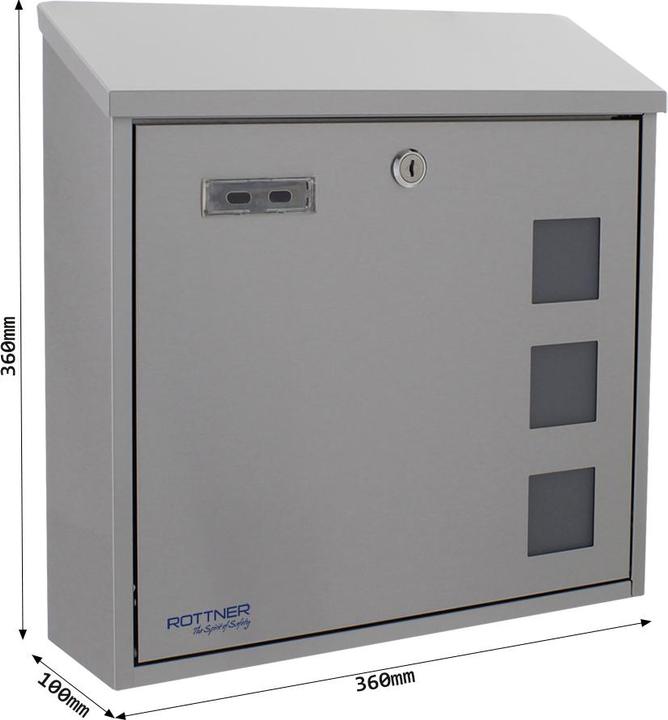 Produktbild Rottner Briefkasten Muro INOX Edelstahl Zylinderschloss 2 Schlüssel Namensschildhalter Sichtfenster