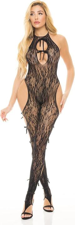 Actual product image Pink Lipstick Love Me Harder Bodystocking Black O/S (One size)