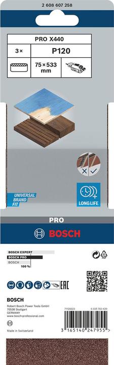 Immagine prodotto Bosch Professional Zubehör Nastro abrasivo PRO X440, 75 x 533 mm, G120 (120)