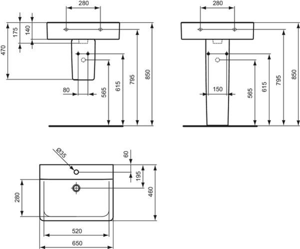 Immagine prodotto Ideal Standard Lavabo standard ideale Connect Cube 650mm E8106, senza troppopieno. (650 mm, 460 mm)
