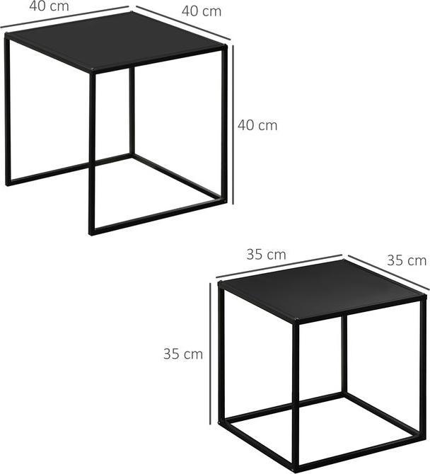 Actual product image Swisshandel24 Side table, coffee table, coffee table, set of 2, modern design, steel frame, black, 40x40x40cm