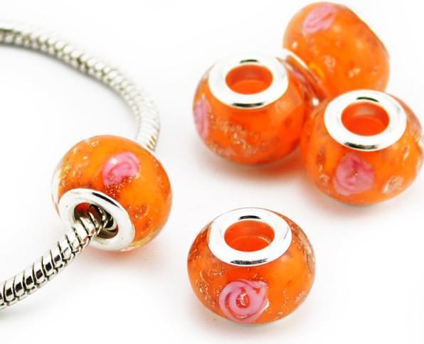Produktbild Hermex Glas Bead Perle versilbert 925 - Orange (Glas, Silber 925)