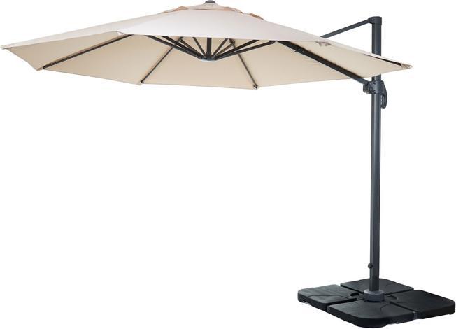 Mendler Gastronomie-Ampelschirm, Sonnenschirm, rund Ø 3m Polyester Alu/Stahl 23kg - creme mit Ständer (3 m)