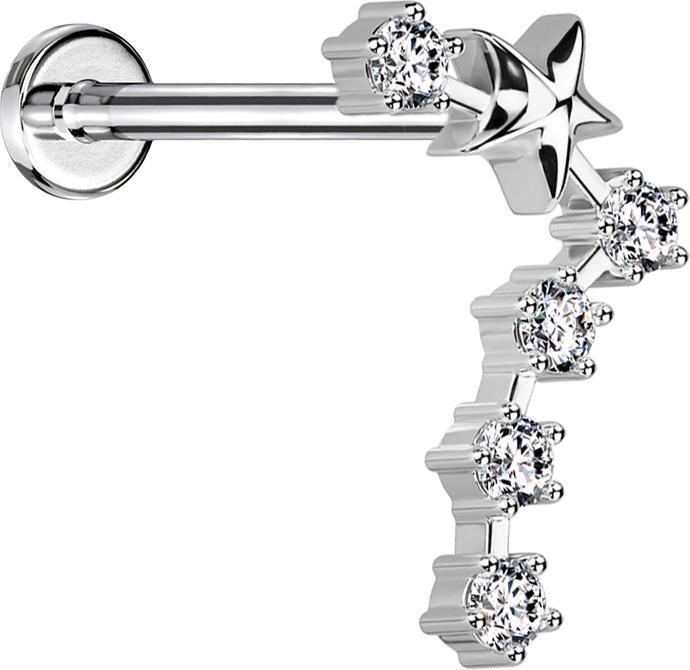 Immagine prodotto Star Piercing Micro Labret filo interno argento segno zodiacale Pesci con cristalli (Acciaio chirurgico 316L, Ottone)