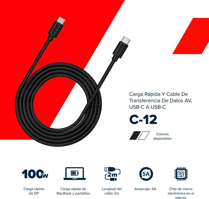 Immagine prodotto Canyon Cavo C-12 da USB-C a USB-C (2 m, USB 2.0)