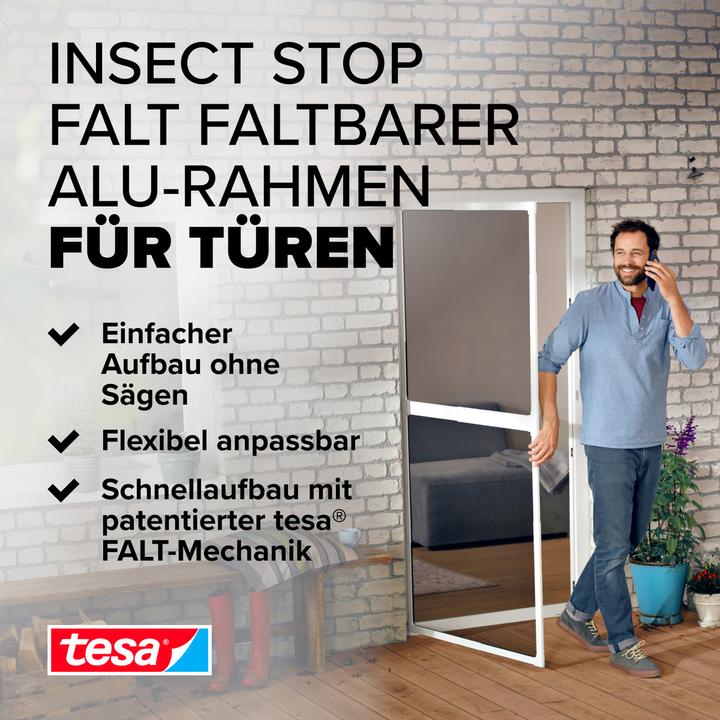 Produktbild tesa FALT Insektenschutz für Türen, grössenverstellbarer Alu-Rahmen, faltbar (220 x 100 cm)