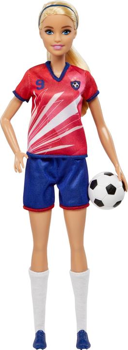 Barbie Fussballerpuppe, blond, Trikot mit Nummer 9, Fussball, Stollenschuhe, Socken, für Kinder