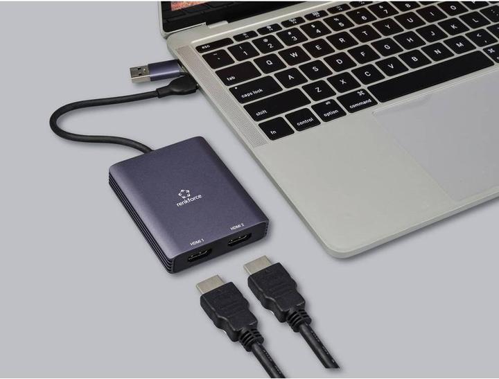 Immagine prodotto Renkforce RF-6418198 Adattatore USB-C® / HDMI (1x USB-A, USB-C® - 2x HDMI®) Grigio 4K (USB-C, HDMI, 15 cm)