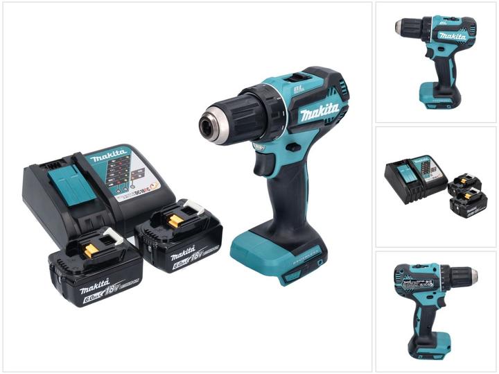 Makita Trapano avvitatore a batteria DDF 485 RG 18 V 50 Nm Brushless + 2x batteria 6,0 Ah + caricabatterie (Batteria ricaricabile)
