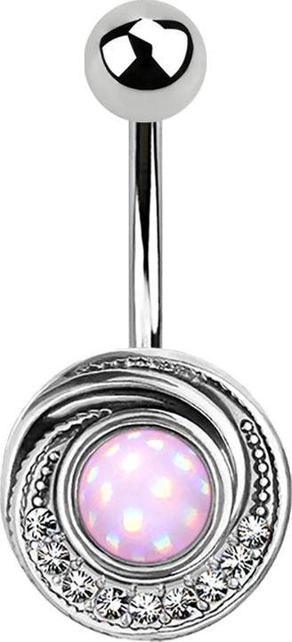 Produktbild Star Piercing Banane silber Wirbel mit Kristall und Epoxidstein pink (Messing, Chirurgenstahl 316L)