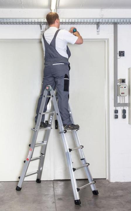 Actual product image Euroline Alu-Vario folding ladder, with telescopic rails, 4 x 4 rungs. (Multi-purpose ladder, 410 cm)