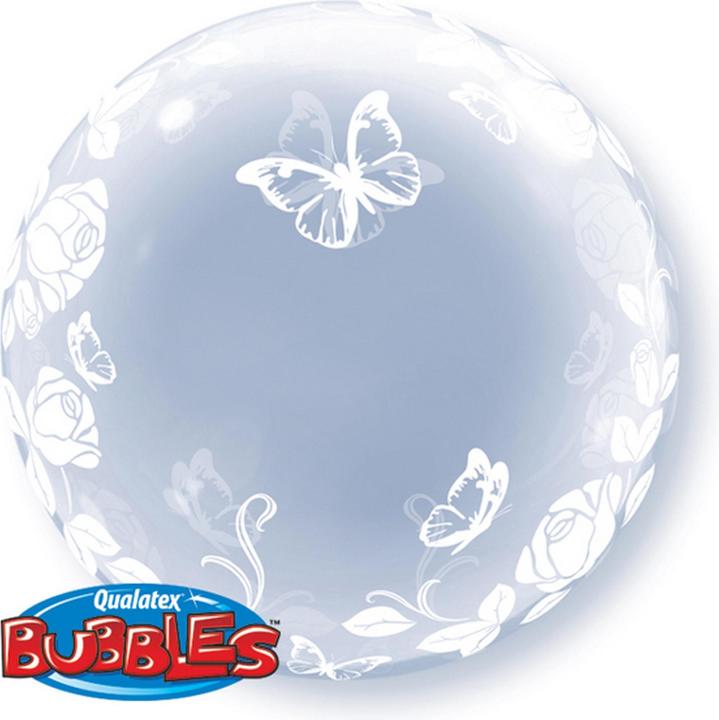 Immagine prodotto Qualatex Palloncino a bolle d'aria Deco da 61 cm con rosa elegante e farfalla (1 x)