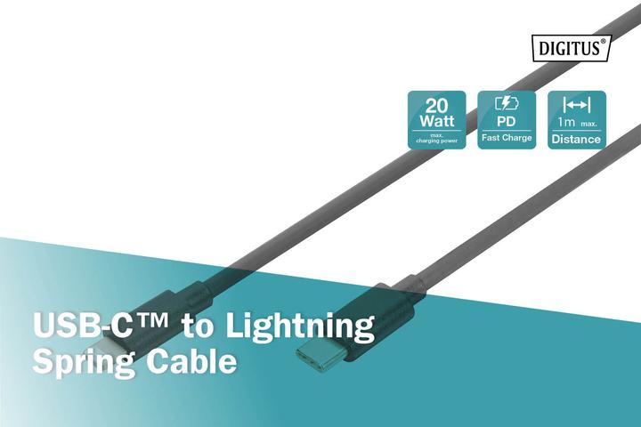 Immagine prodotto Digitus Cavo a spirale da USB 2.0 - USB - C a Lightning (1 m, USB 2.0)