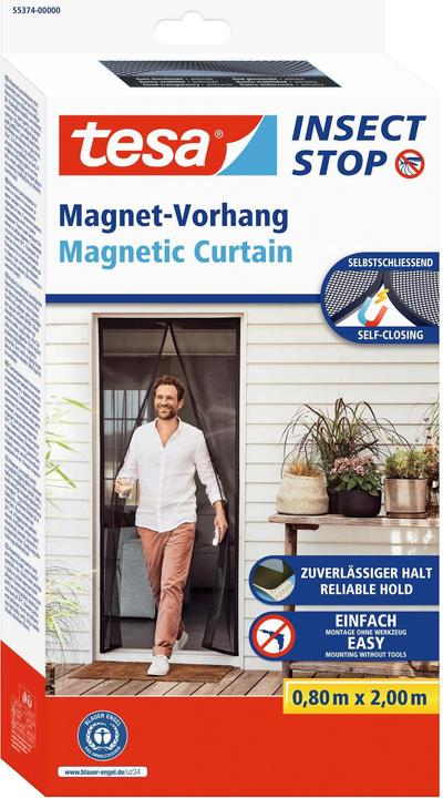 Image du produit tesa Moustiquaire magnétique pour portes de balcon et de terrasse, à fermeture automatique, montage sans (80 x 200 cm)