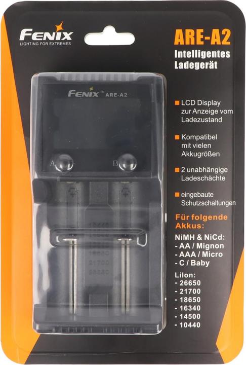 Actual product image Fenix ARE-A2 charger for two 10440, 14500, 16340, 18650, 26650, 21700 batteries (Chargers without battery)