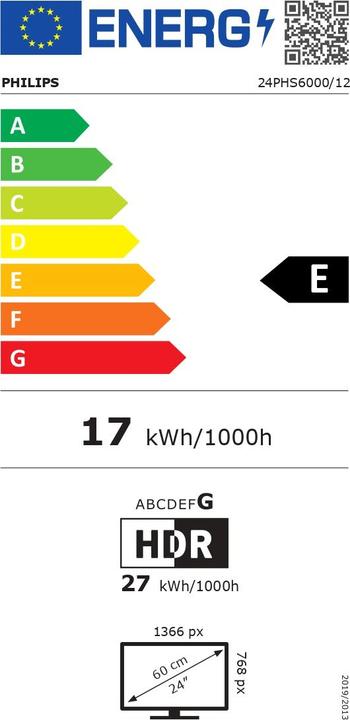 Energy Label Philips 24PHS6000/12 (24", PHS6000, LED, WXGA)