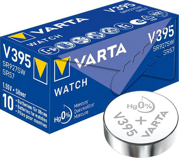 Actual product image Varta V395 / SR927SW - 10 button cells (10 pcs., SR57, 38 mAh)
