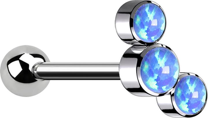 Produktbild Star Piercing Micro Barbell Innengewinde silber mit Kugel und drei Opale blau (Titan G23, ohne Messing)