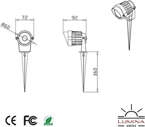 Image du produit Lumina Swiss Spot de jardin LED 6W 2700K noir avec 5m de câble (500 lm, IP65)