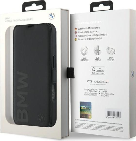 Actual product image BMW BMBKP16L23RMRLK iPhone 16 Pro 6.3" czarny/black bookcase Signature Leather Wordmark (Apple iPhone 16 Pro)