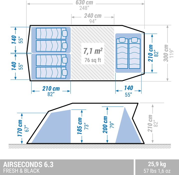 Produktbild Quechua Airsecond 6.3 Fresh And Black (Aufblasbares Zelt, 25.50 kg, 6 Personen)
