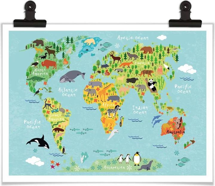 Produktbild Trenddeko Tierische Kinder Weltkarte (150 x 120 cm)