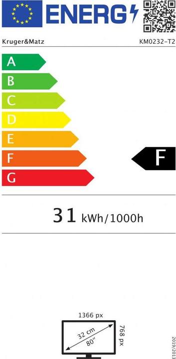 Label énergétique Krüger&Matz KM0232-T2 (32", LED, HD ready)