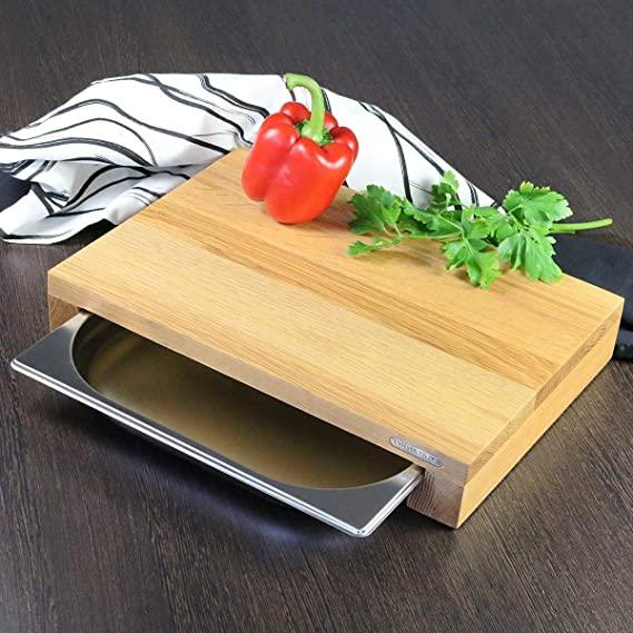 Immagine prodotto Continenta Tagliere in rovere con cassetto in acciaio inox, 39x27x6 cm