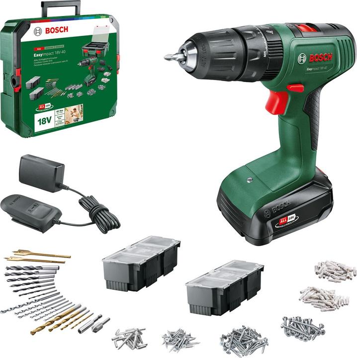 EasyImpact 18V-40 1 x batteria ricaricabile PBA 18V 1.5Ah caricabatterie AL 1810 CV Set di accessori da 241 pezzi SystemBox