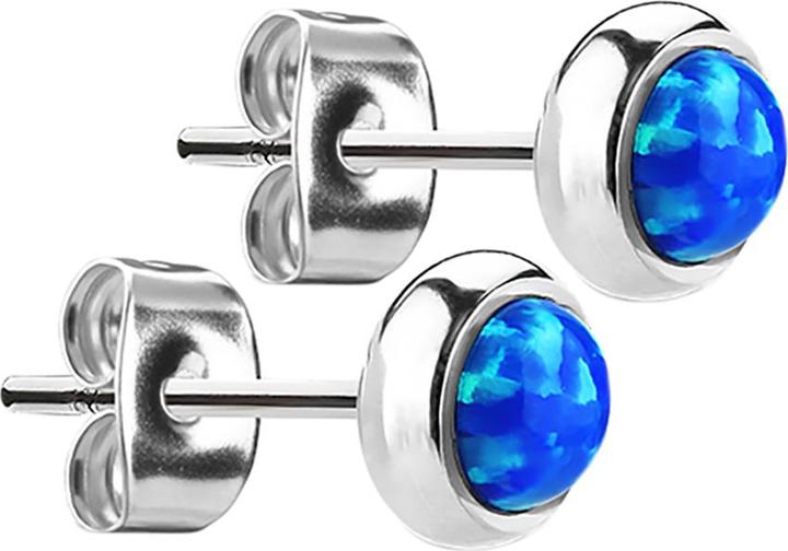 Produktbild Star Piercing Ohrstecker silber mit Opal blau (ohne Messing, Chirurgenstahl 316L)