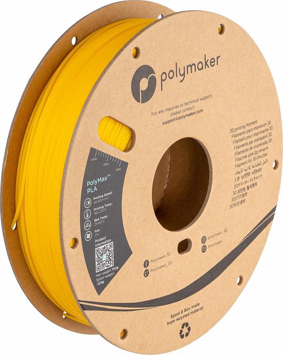 Produktbild Polymaker PA06007 PolyMAX Tough Filament hohe Steifigkeit, hohe Zugfestigkeit (PLA, 1.75 mm, 750 g, Gelb)