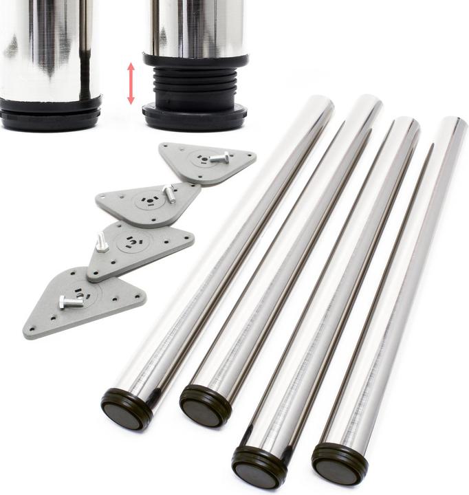 Image du produit Wiltec Pied de table Acier inoxydable Lot de 4 pieds Nickel Support de table Réglable 710mm Ø60mm