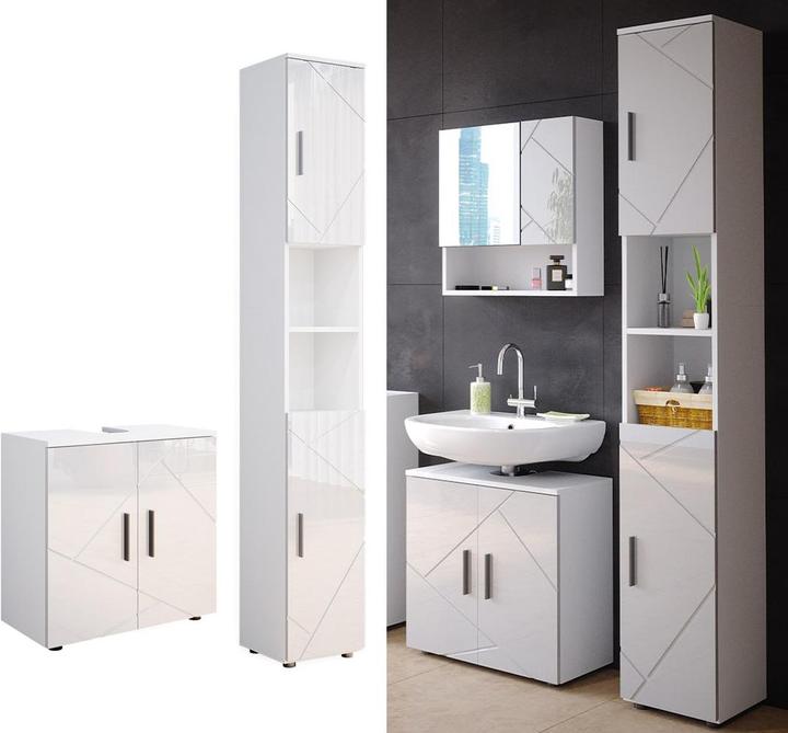 Produktbild Vichy Badezimmermöbel-Set Irma, Weiss Hochglanz/Weiss, 2 Teile, mit Hochschrank