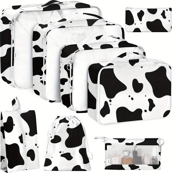 Actual product image Only-Bags.Store 8pcs, Cow Print and Leopard Print Packing Cubes Luggage Packing Organiser, Travel Accessories
