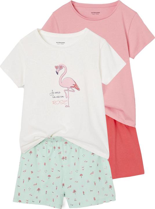 Produktbild Vertbaudet 2er-Pack Mädchen Sommer-Schlafanzüge Regenbogen & Flamingo, mit Recycling-Baumwolle (110)