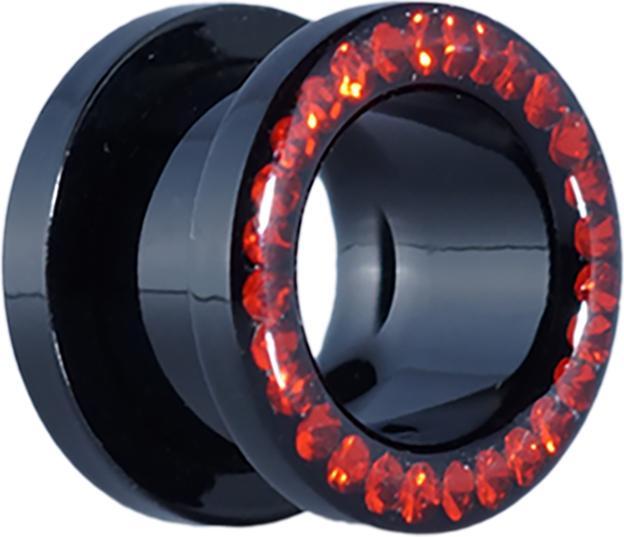 Produktbild Star Piercing Flesh Tunnel Supernova Absolute Black mit Swarovski Kristall rot und Epoxy Schutzschicht (ohne Messing, Chirurgenstahl 316L)