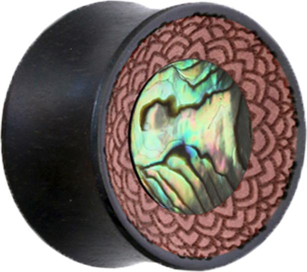 Actual product image Star Piercing Flared Plug Engraved with Tamarind Wood Abalone (Organic, without brass, Mineral)