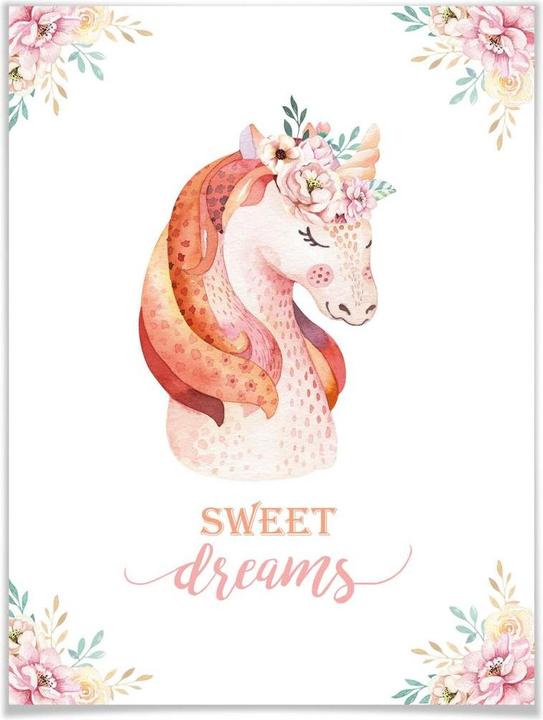 Produktbild Trenddeko Kvilis - Sweet Dreams - Einhorn mit Blumenkranz (60 x 80 cm)