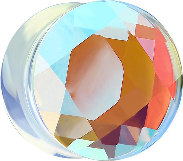 Star Piercing Flared Plug facettiert irisierend aus Glas (ohne Messing, Glas)