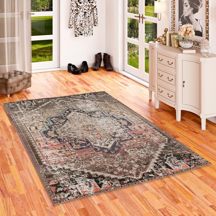 Produktbild Pergamon Kurzflor Designer Teppich Modern Vintage Orient Muster (140 x 200 cm)