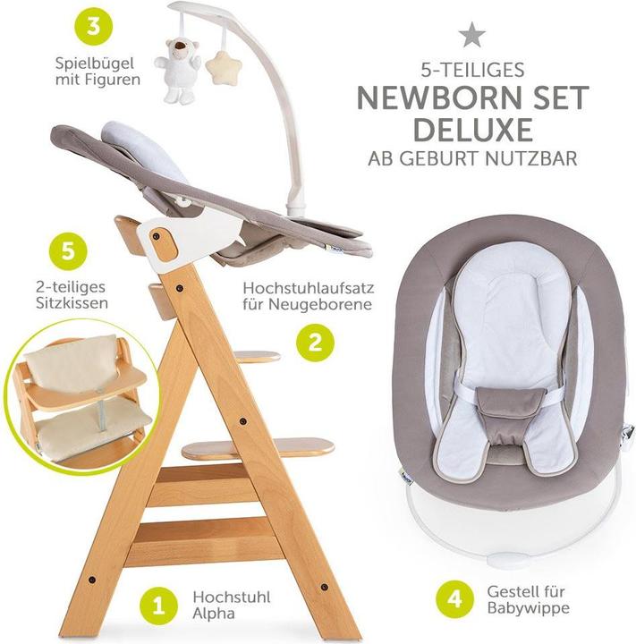 Produktbild Hauck Hochstühle Alpha Plus Natur Newborn Set Deluxe - 4-tlg. Hochstuhl (Hochstuhl)