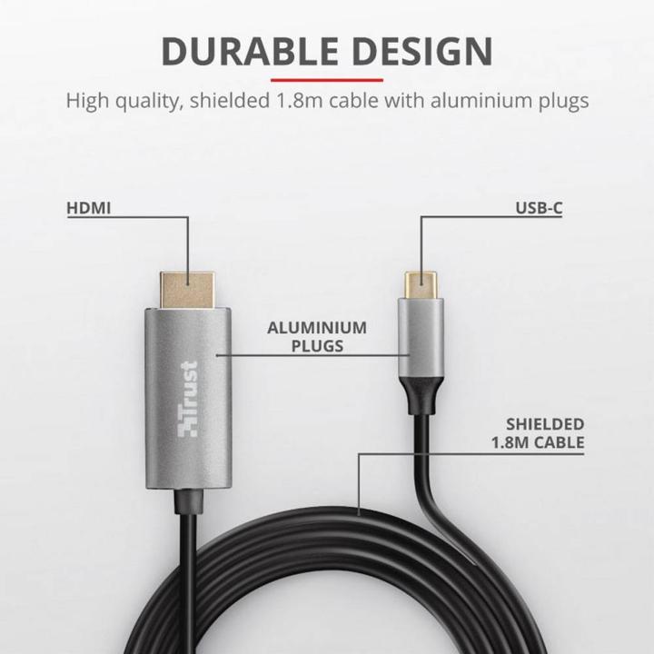 Image du produit Trust Câble de connexion USB-C (1x USB-C™ mâle (1.80 m, USB Type C, HDMI)