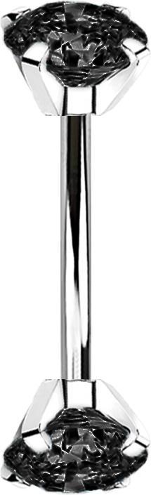 Star Piercing Micro Banane silber Innengewinde mit zwei Kristalle schwarz gefasst (Chirurgenstahl 316L)