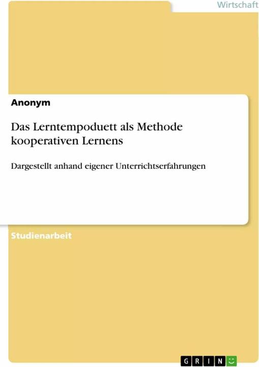 Actual product image Das Lerntempoduett als Methode kooperativen Lernens (German, . anonymous, 2015)